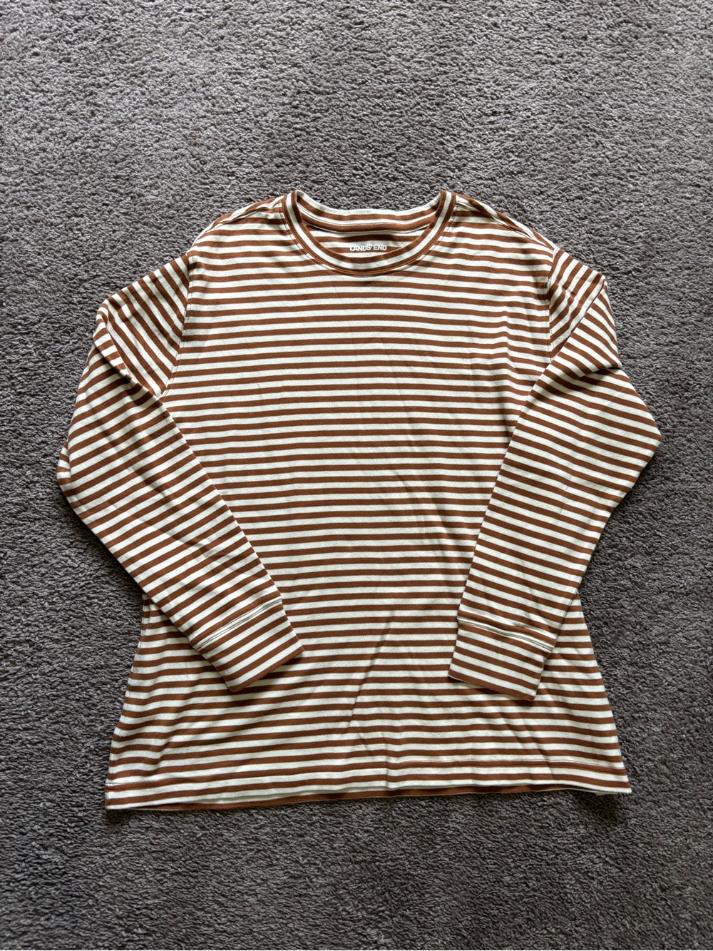 Lands' End Women's Mock Neck Top - Large (14-16) - Mustard & White Stripe